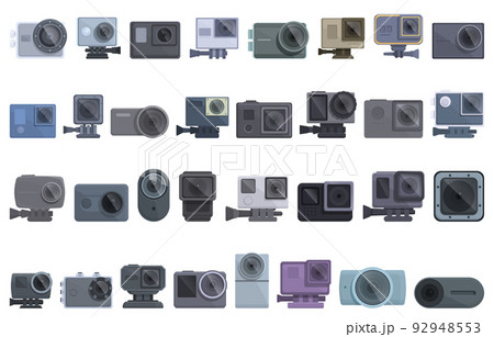 Camera go pro icons set cartoon vector. Action camera. 4k cam 92948553
