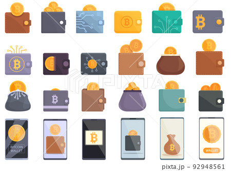 Bitcoin wallet icons set cartoon vector. Money wallet. Bank transfer 92948561