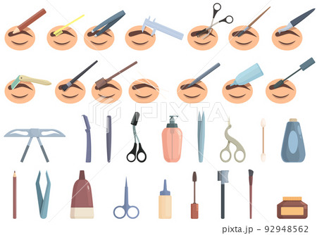 Eyebrow correction icons set cartoon vector. Beauty brow. Body brush 92948562