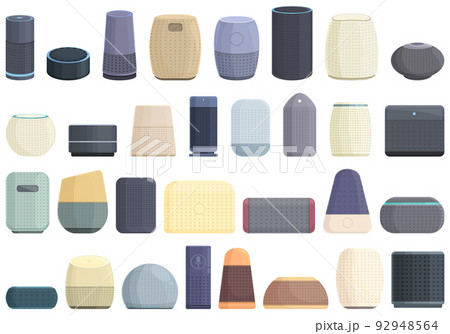 Smart assistant icons set cartoon vector. Smart voice. Speaker digital 92948564
