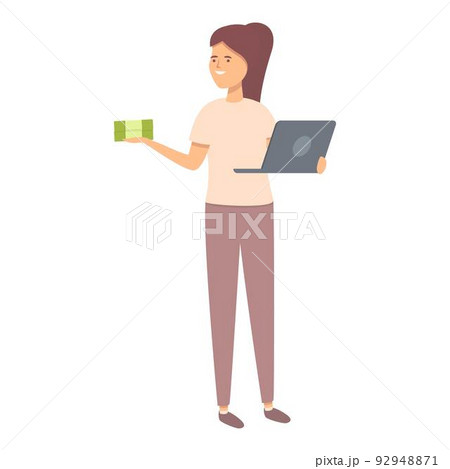 Laptop save money icon cartoon vector. Kid finance. Future money Laptop save money icon cartoon vector. Kid finance. Future money 92948871