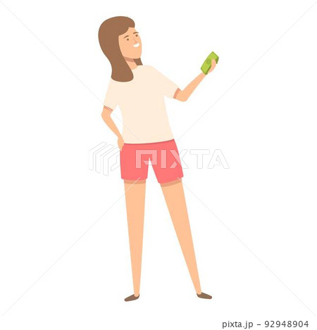 Girl take cash pack icon cartoon vector. Kid finance. Bank save 92948904