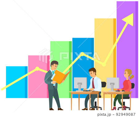 Office employees brainstorming, have teamwork for company finance development, work with statistics Office employees brainstorming, have teamwork for company finance development, work with statistics 92949087