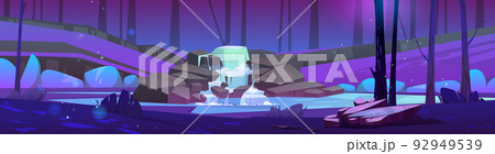 Summer forest with cascade waterfall at night 92949539