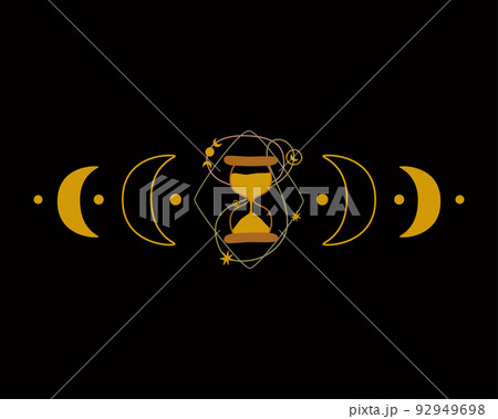 Moon magic symbol, Triple moon illustration. Hourglass, planets, moon, stars decorative graphic element isolated.Cute kids witchcraft symbol, astrology, alchemy, boho and magic symbol vector design. 92949698