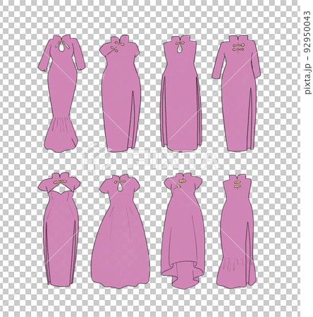 ピンクのチャイナドレスのイラストセットのイラスト素材 [92950043