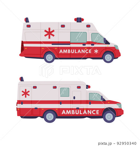 Van or Truck with Siren as Ambulance Emergency Rescue Service Vehicle and Medical Care Transport Vector Set Van or Truck with Siren as Ambulance Emergency Rescue Service Vehicle and Medical Care Transport Vector Set 92950340