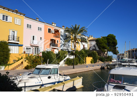 Facade building in colorfull. Residential building with balconies and windows. 92950491