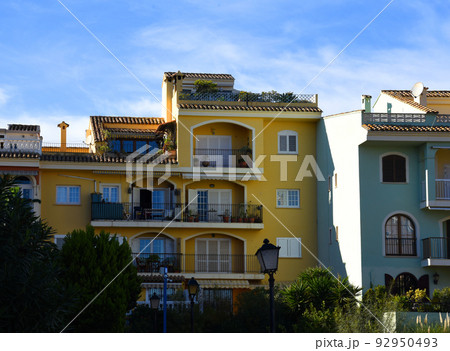 Facade building in colorfull. Residential building with balconies and windows. Facade building in colorfull. Residential building with balconies and windows. 92950493
