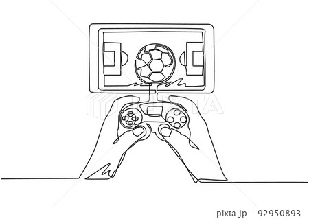 Single continuous line drawing smartphone connected with gamepad and playing football games. Online football games. Smartphone applications. Mobile football. One line draw design vector illustration 92950893