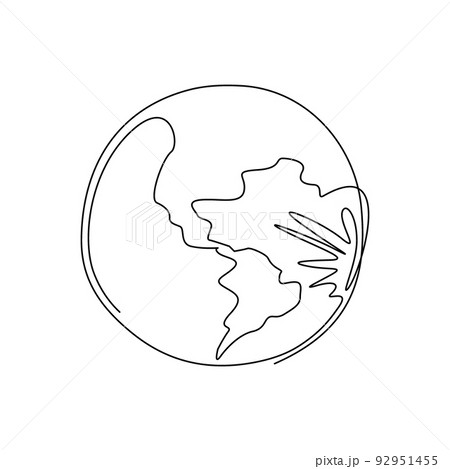 Single one line drawing planet earth icon logo. Global map. World health day. Earth day. Design for web banner, mobile app, infographics. Modern continuous line draw design graphic vector illustration Single one line drawing planet earth icon logo. Global map. World health day. Earth day. Design for web banner, mobile app, infographics. Modern continuous line draw design graphic vector illustration 92951455