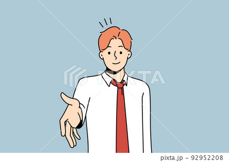 Smiling businessman stretch hand for handshake Smiling businessman stretch hand for handshake 92952208