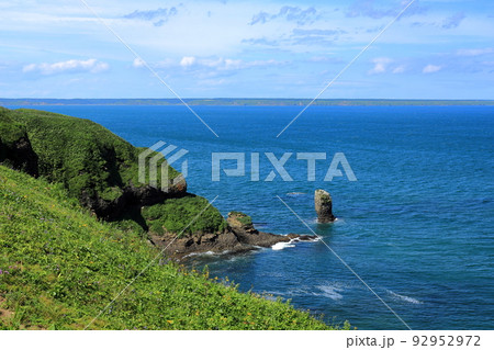 北海道浜中町の風景　霧多布岬の奇岩と青い海　7月 92952972