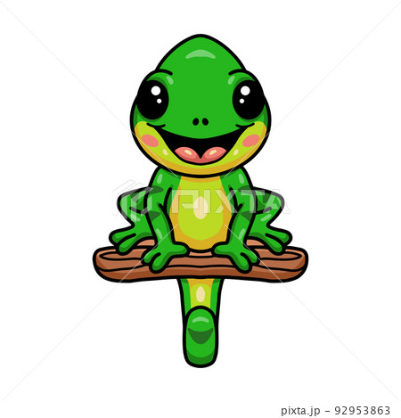 Cute little chameleon cartoon on tree branch 92953863