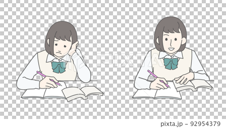 Before and after study image illustration-High school student, long sleeves, autumn and winter 92954379