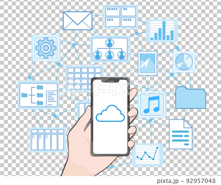 Illustration of a smartphone connecting to the cloud Illustration of a smartphone connecting to the cloud 92957048