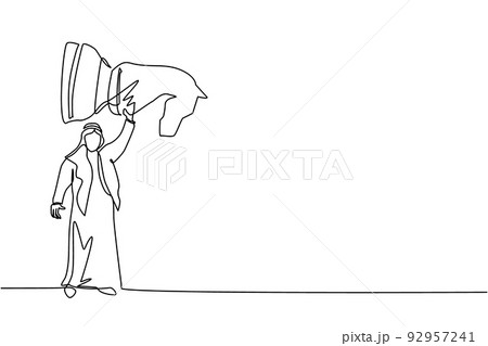 Single one line drawing Arabian businessman holding, lifting knight chess piece. Successful entrepreneurship tactics, strategy, superiority in business. Continuous line draw design vector illustration 92957241