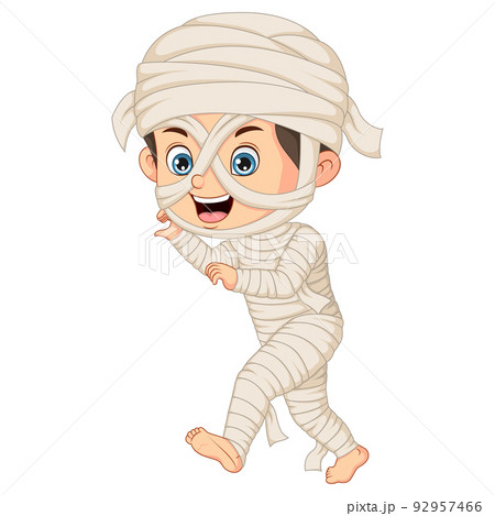 Cartoon funny boy wearing in mummy costume 92957466