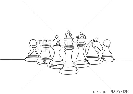 Single one line drawing chess pieces aligned Vector Image