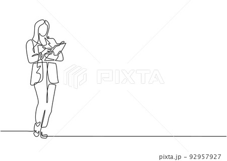 Continuous one line drawing female office...のイラスト素材 [92957927] - PIXTA