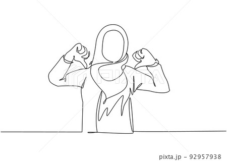 Single one line drawing unhappy Arab woman showing thumbs down sign gesture. Dislike, disagree, disappointment, disapprove, no deal. Emotion, body language. Continuous line draw design graphic vector Single one line drawing unhappy Arab woman showing thumbs down sign gesture. Dislike, disagree, disappointment, disapprove, no deal. Emotion, body language. Continuous line draw design graphic vector 92957938