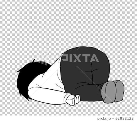 お尻を突き出して倒れる男性 グレー 92958122
