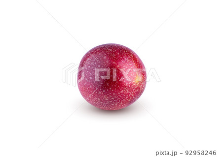 Whole passionfruit and a half of maracuya isolated on white background. 92958246