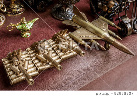 Sarajevo, Bosnia - May 2, 2022 - Wartime bullets have been converted into peacetime desk ornaments 92958507