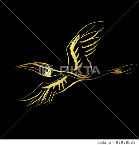 Great hornbill flying on the sky.Golden brush sketch on white blackground 92958635