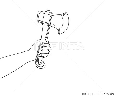Garden tools hand axe in outline style on white Vector Image