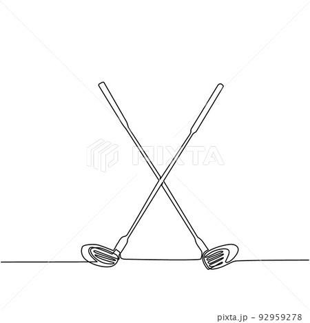 Single one line drawing two crossed golf clubs Vector Image