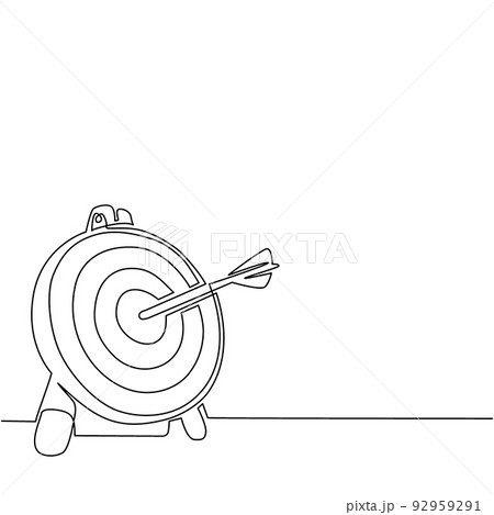 Single continuous line drawing arrow hitting target mark. Arrow exactly into goal of dartboard. Accuracy business strategy, successful and victory. One line draw graphic design vector illustration 92959291