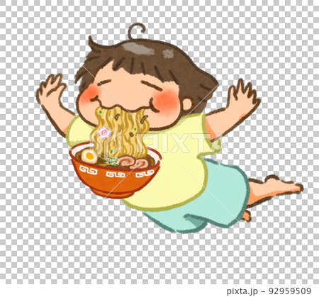 Flying while eating ramen Short-sleeved T-shirt 92959509