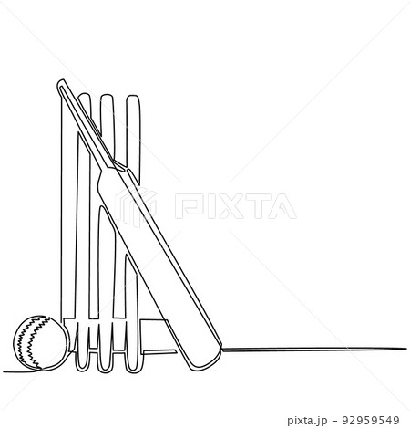 Continuous one line drawing cricket bat, ball,... - Stock Illustration  [92959549] - PIXTA