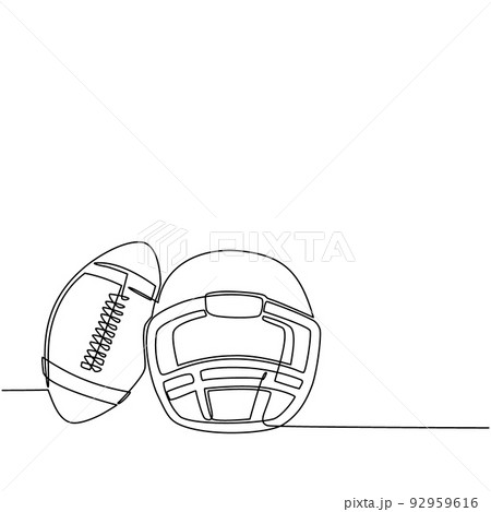 Single continuous line drawing American football helmet and ball isolated on white background. Athletic equipment, healthy lifestyle, fitness activity. One line draw graphic design vector illustration 92959616