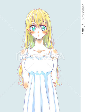 ◇手描きイラスト オリジナル 「金髪碧眼の少女」 色紙イラスト