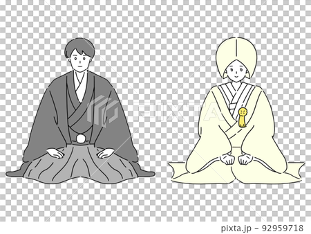 Japanese-style groom and bride sitting on their knees (God-style) Japanese-style groom and bride sitting on their knees (God-style) 92959718