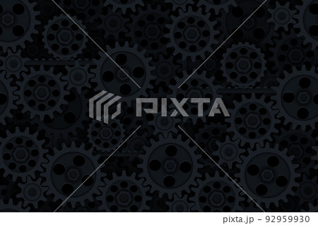 Seamless gears pattern black tech background. Industrial mechanics texture. Layered dark web page fill backdrop. Technology wrapping paper design 92959930