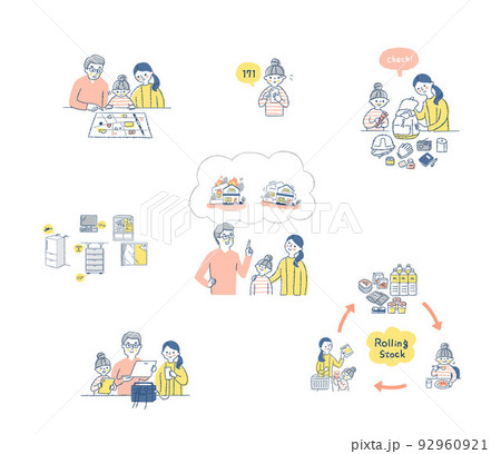 災害対策・防災用品イラスト セット 災害対策・防災用品イラスト セット 92960921