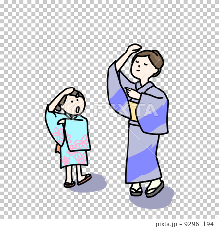 穿著浴衣的大人小孩享受舞蹈 92961194