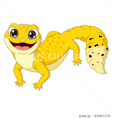 Cartoon cute yellow gecko on white background 92961370