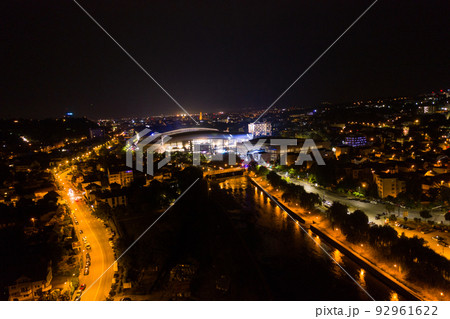 Aerial view of Cluj Napoca city by night. Urban landscape 92961622