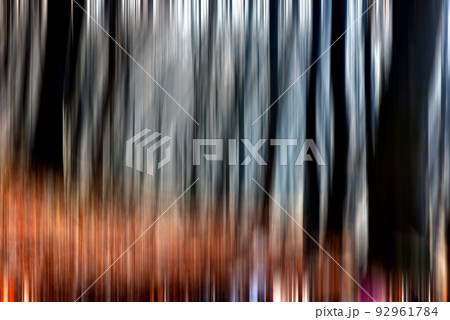 Abstract motion blur of trees in a forest 92961784