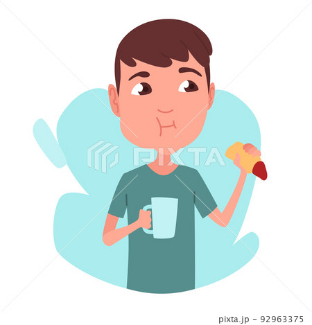 Kid having breakfast or lunch meal. Boy eating food. Children enjoy dishes. Eating habits nutrition 92963375