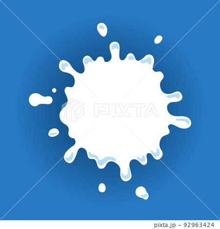 Milk label with drops and splashes. Milk badge of creative package. Liquid amoeba shape. Vector design milk symbol. Background with place for text Milk label with drops and splashes. Milk badge of creative package. Liquid amoeba shape. Vector design milk symbol. Background with place for text 92963424