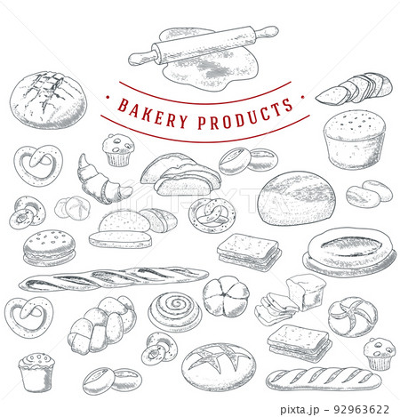 A set of grunge illustrations of bread. A set of grunge illustrations of bread. 92963622