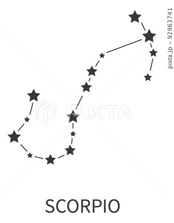 Zodiac sign. Scorpio constellation. Astrological horoscope stars structure. Astrology calendar. Celestial abstract black symbol. Scorpius starry shape. Vector zodiacal isolated icon 92963741