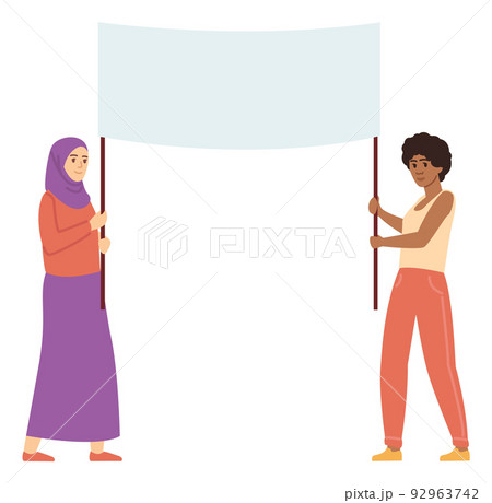 Women holding placard. Equal right campaign activists 92963742