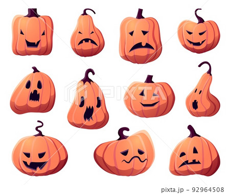 Illustration set of cute Halloween pumpkins, cartoon characters Illustration set of cute Halloween pumpkins, cartoon characters 92964508