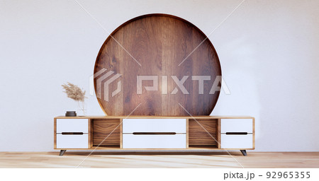 Hexagon wooden shelf japanese on wall background.3D rendering Hexagon wooden shelf japanese on wall background.3D rendering 92965355